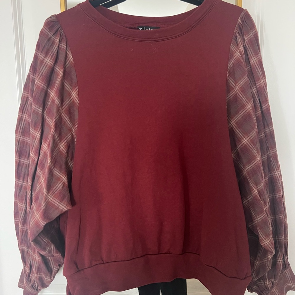 Fate brand Plaid Sleeve Burgundy Top